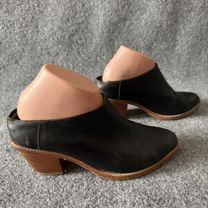 Poppy Barley Black Pebble Leather Slip On Heel Mule Women’s Size 9.5 Pointed Toe